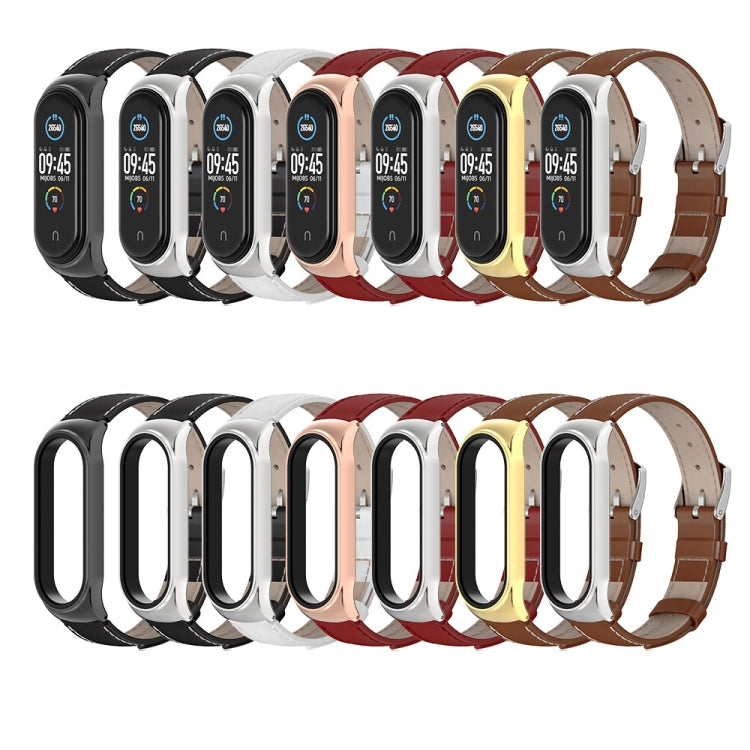 For Xiaomi Mi Band 6 / 5 / 4 / 3 Mijobs CS First Layer Cowhide Watch Band(Red + Silver) by MIJOBS