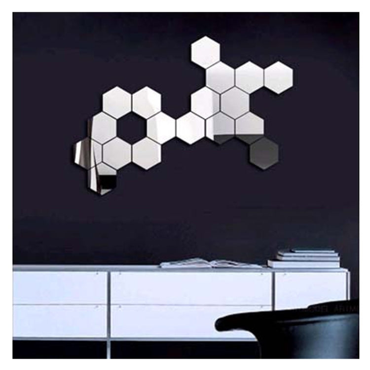 12 PCS 3D Hexagonal Mirror Wall Stickers Set, Size: 4*4cm(Silver) by bashfashion
