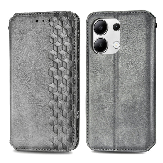 For Xiaomi Redmi Note 13 4G Cubic Grid Pressed Magnetic Leather Phone Case(Grey) by bashfashion