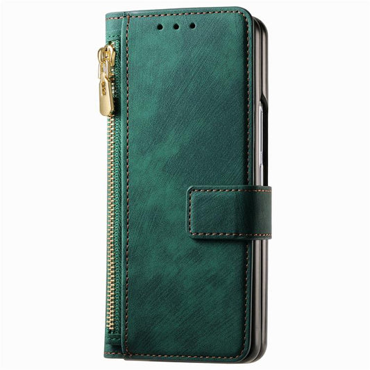 For Samsung Galaxy Z Fold4 Retro MagSafe Magnetic Zipper Wallet Leather Phone Case(Green) by bashfashion