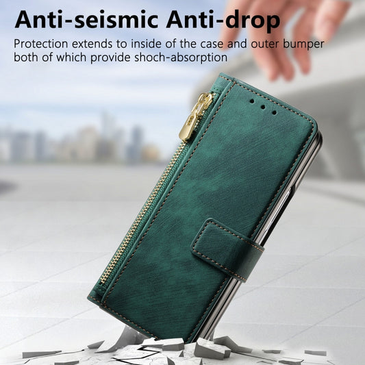 For Samsung Galaxy Z Fold6 5G Retro MagSafe Magnetic Zipper Wallet Leather Phone Case(Green) by bashfashion