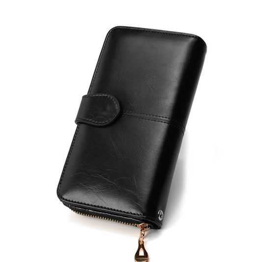 Multifunction Zipper Women Leather Wallet Long Trifold Coin Purse Card Holder Clutch(Black) by bashfashion