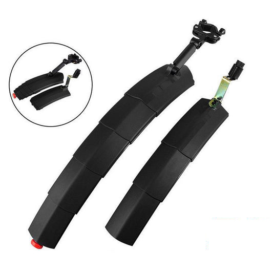 Bicycle Telescopic Folding Mudguard 27.5 Inch Extended Water Retaining LED Taillight(Black) by bashfashion