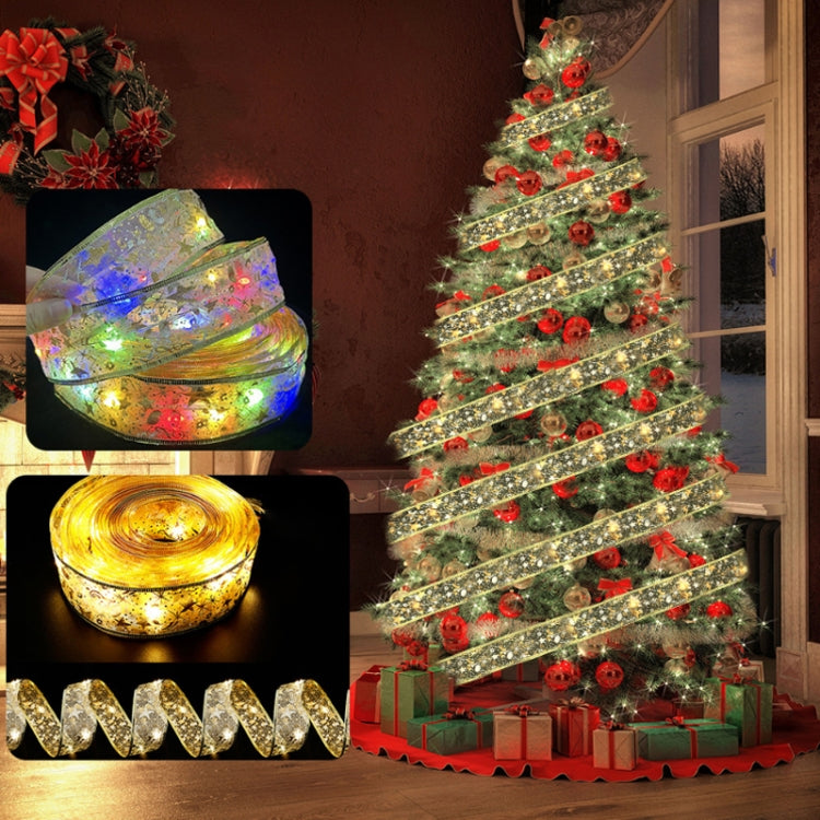 Christmas LED Lights Bronzing Double Ribbon String Lights, Specification: 10m(Silver Color Light) by bashfashion