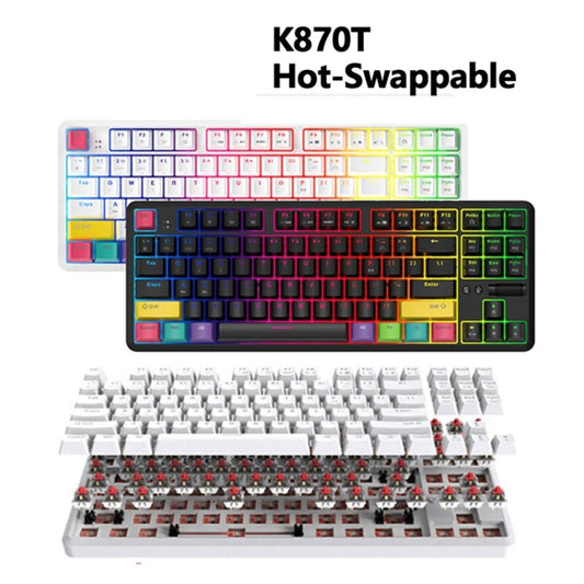 Ajazz K870T 87-Key Hot Swap Bluetooth/Wired Dual Mode RGB Backlight Office Game Mechanical Keyboard Red Shaft (Black) by Ajazz
