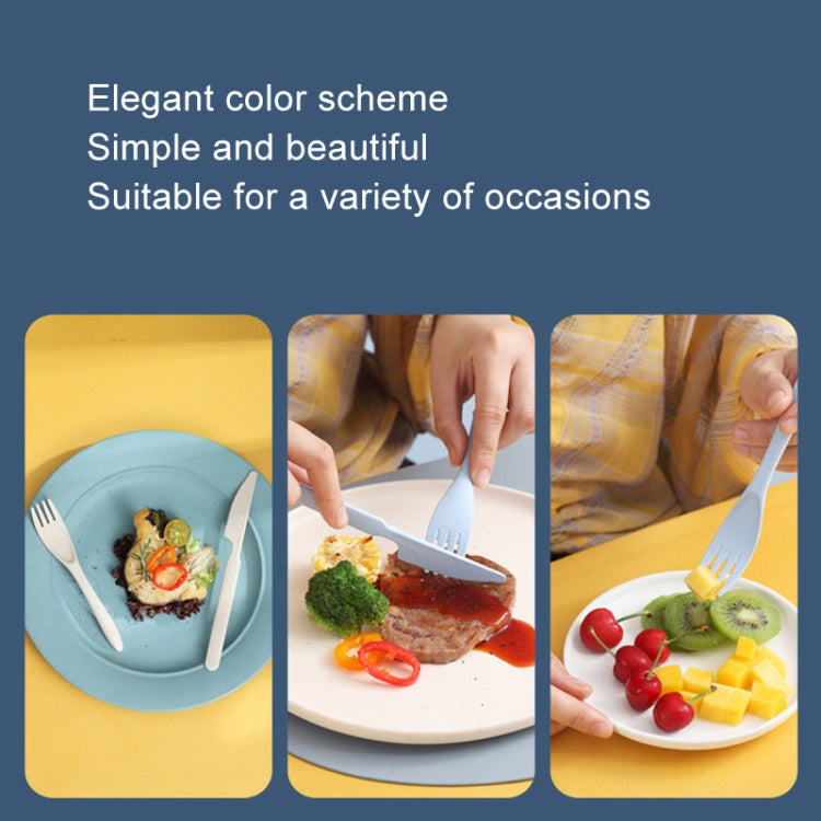 4 In 1 Portable Wheat Straw Tableware Set Outdoor Travel Storage Tableware Box, Style: B With Knife (Blue) by bashfashion