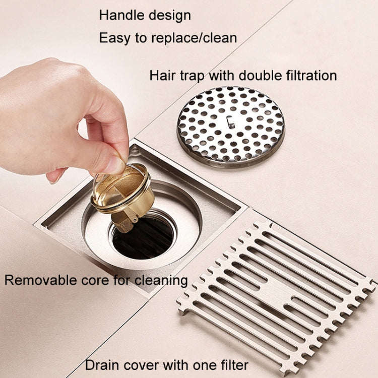 All Copper Brushed Anti-Odor Floor Drain Gravity Copper Core Bathroom Floor Drain, Specification: 8x30cm Long Invisible Medium Drain by bashfashion