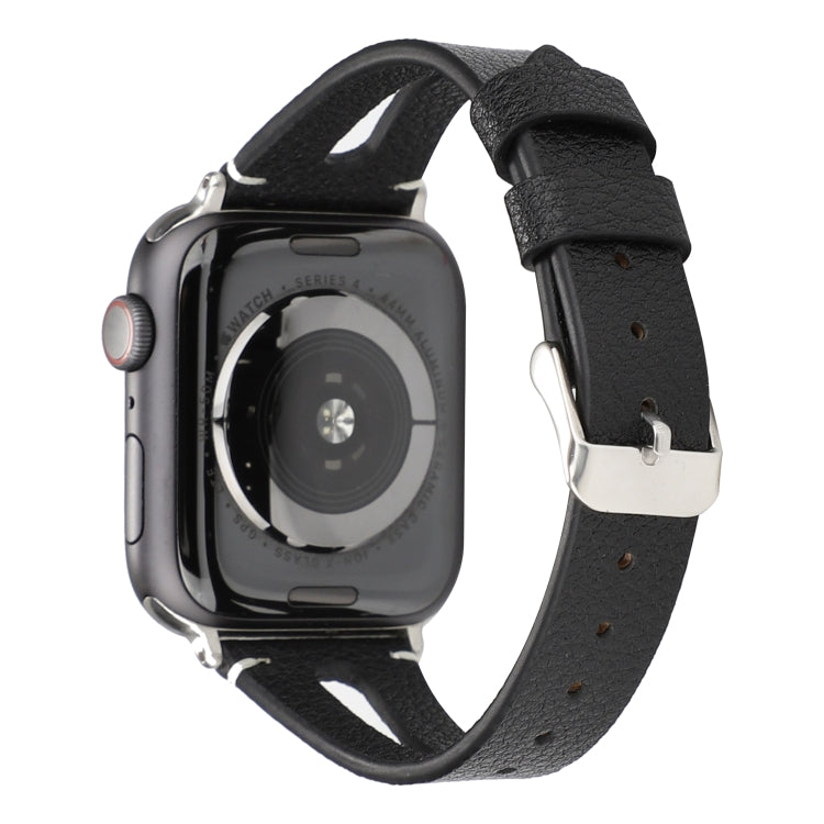 Simple V-shaped Leather Watch Band for Apple Watch Series 7 41mm / 6 & SE & 5 & 4 40mm / 3 & 2 & 1 38mm(Black) by bashfashion