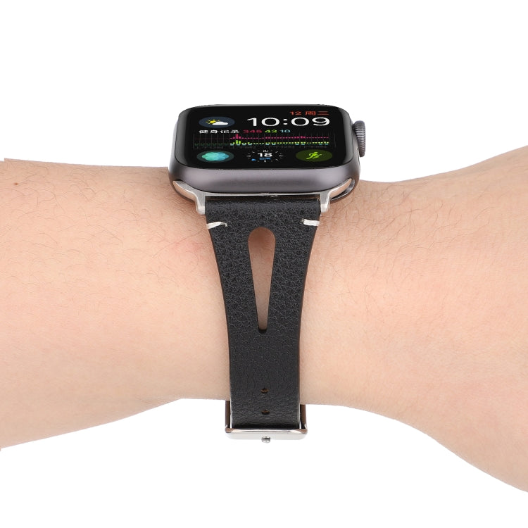 Simple V-shaped Leather Watch Band for Apple Watch Series 7 41mm / 6 & SE & 5 & 4 40mm / 3 & 2 & 1 38mm(Black) by bashfashion