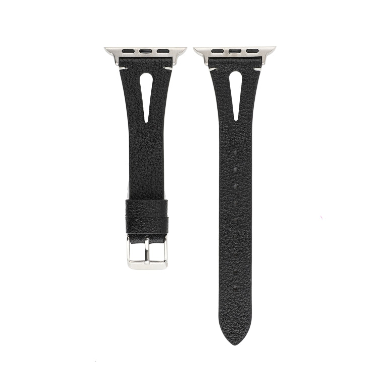 Simple V-shaped Leather Watch Band for Apple Watch Series 7 41mm / 6 & SE & 5 & 4 40mm / 3 & 2 & 1 38mm(Black) by bashfashion