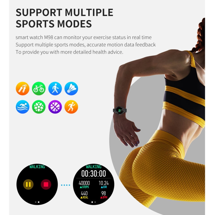 M98 1.28 inch IPS Color Screen IP67 Waterproof Smart Watch, Support Sleep Monitor / Heart Rate Monitor / Bluetooth Call, Style:Steel Strap(Black) by bashfashion