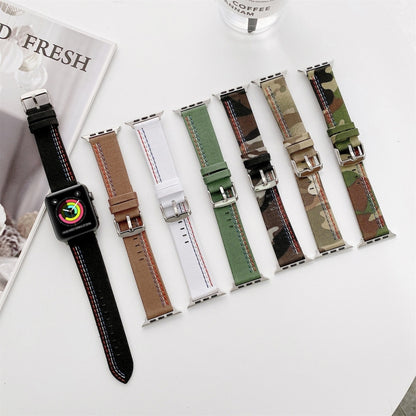 Three Lines Canvas Watch Band For Apple Watch Series 9&8&7 41mm / SE 3&SE 2&6&SE&5&4 40mm / 3&2&1 38mm(Brown) by bashfashion