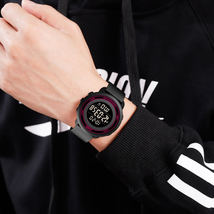 SKMEI 1736 Triplicate Round Dial Timing LED Digital Display Luminous Electronic Watch(Rose Red and Black) by SKMEI