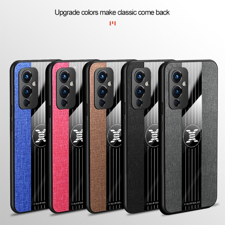 For OnePlus 9 XINLI Stitching Cloth Texture Shockproof TPU Phone Case(Blue) by XINLI