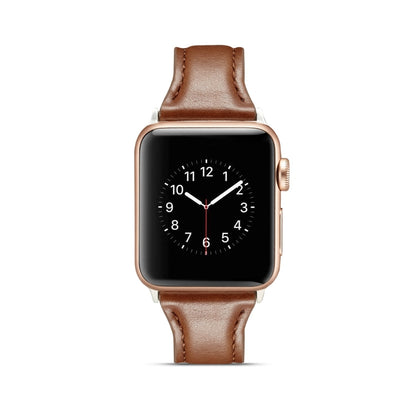 For Apple Watch 5/4 44mm & 3/2/1 42mm Thin Leather Watch Band(Dark Brown) by bashfashion