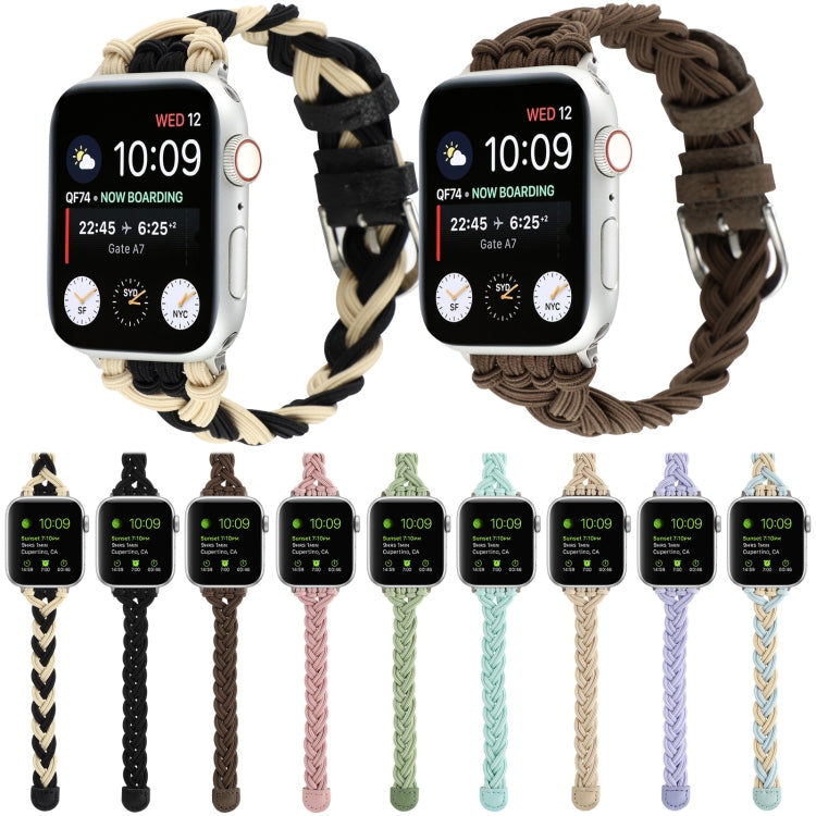 Single Elastic Nylon Braid Watch Band For Apple Watch Series 9&8&7 41mm / SE 3&SE 2&6&SE&5&4 40mm / 3&2&1 38mm(Black Apricot) by bashfashion