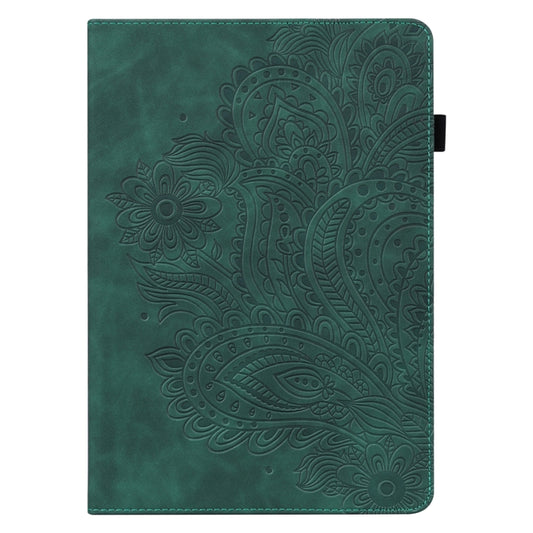 For Samsung Galaxy Tab S9 / S9 FE Peacock Embossed Pattern Leather Tablet Case(Green) by bashfashion