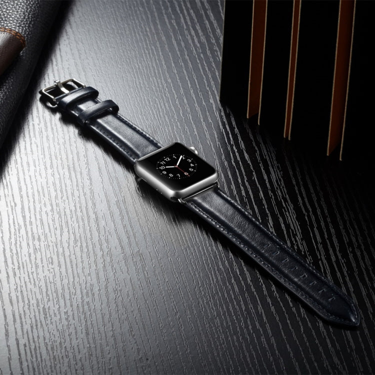 For Apple Watch Series 7 41mm / 6 & SE & 5 & 4 40mm / 3 & 2 & 1 38mm Crazy Horse Texture Top-grain Leather Watch Band(Dark Blue) by bashfashion