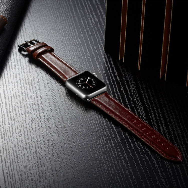 For Apple Watch Series 7 41mm / 6 & SE & 5 & 4 40mm / 3 & 2 & 1 38mm Crazy Horse Texture Top-grain Leather Watch Band(Wine Red) by bashfashion