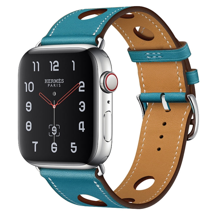 For Apple Watch Series 8&7 41mm / SE 2&6&SE&5&4 40mm / 3&2&1 38mm Leather Three Holes Watch Band(Blue) by bashfashion