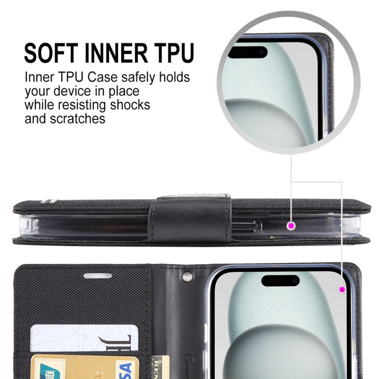 For iPhone 15 GOOSPERY CANVAS DIARY Fabric Texture Flip Leather Phone Case(Rose Red) by GOOSPERY