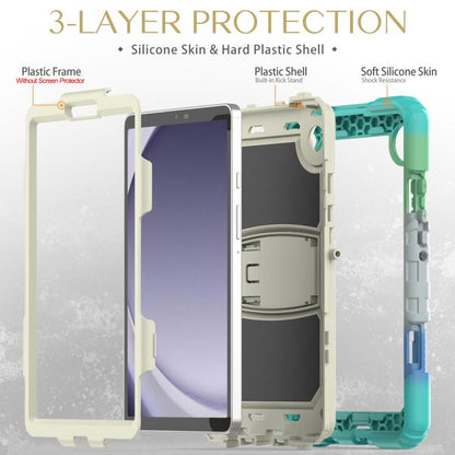 For Samsung Galaxy Tab A11 / A9 Silicone Hydric PC Tablet Case with Shoulder Strap & Holder(Colorful Light Blue) by bashfashion