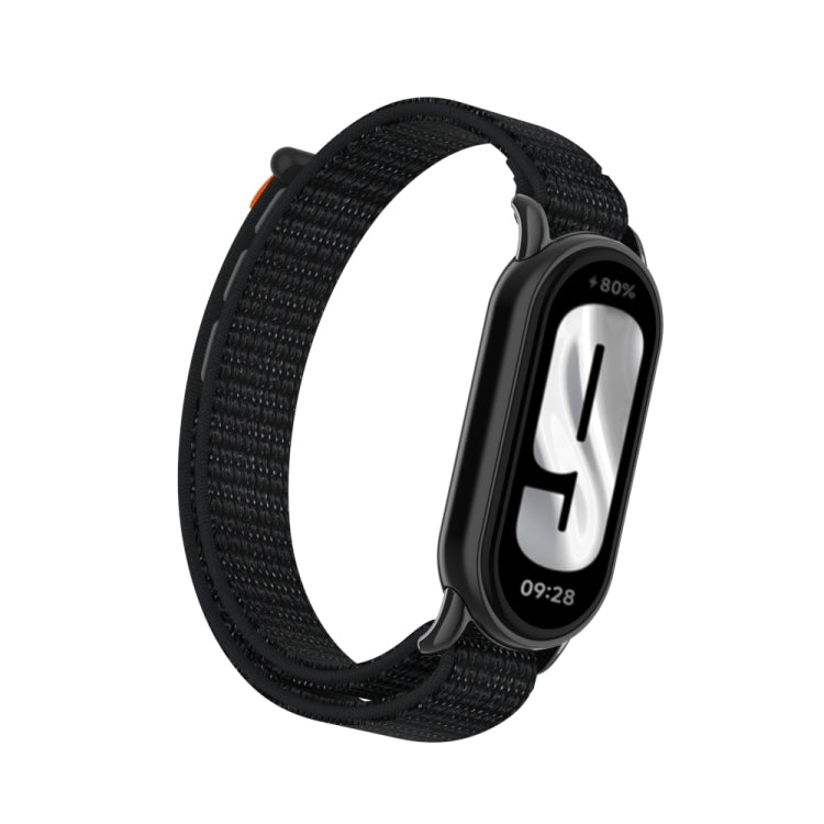 For Xiaomi Smart Band 9 / 8 Metal Connector + Loop Nylon Hook and Loop Fastener Watch Band(Reflective Black) by bashfashion