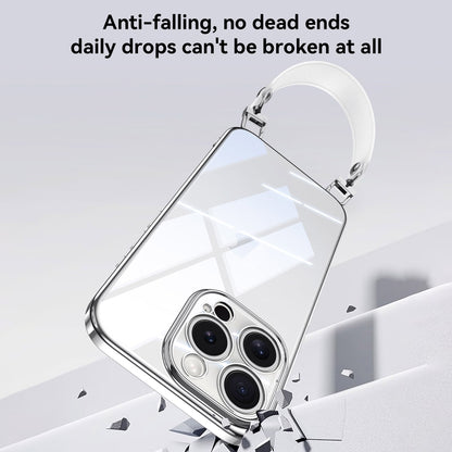 For iPhone 15 Pro SULADA Electroplated Clear TPU Soft Frame Phone Case with Wrist Strap(Black) by SULADA