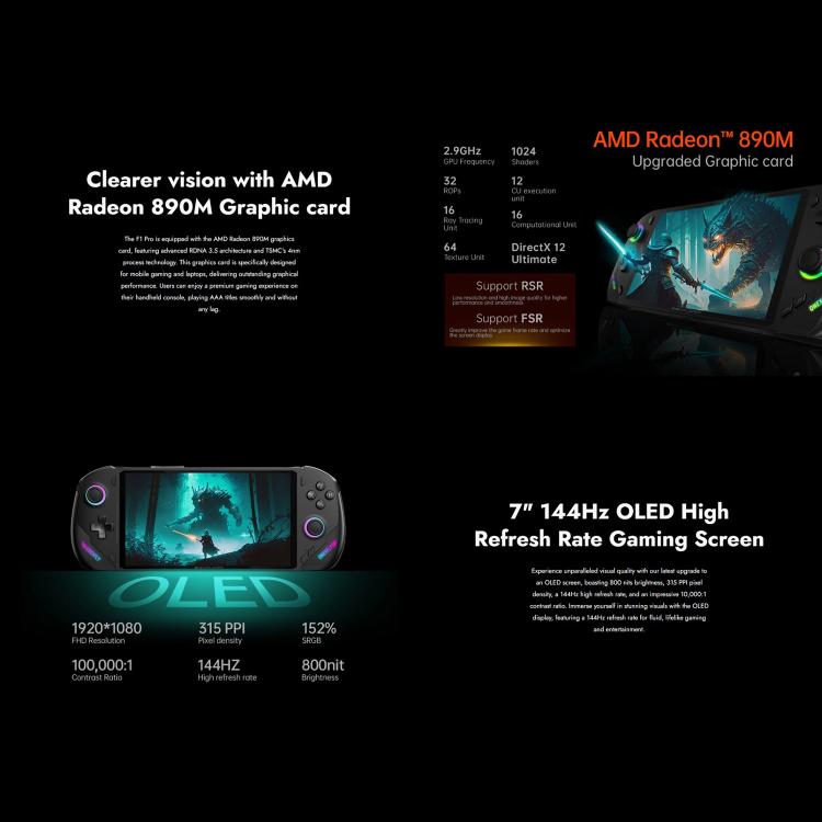 ONE-NETBOOK OneXPlayer F1 Pro 7 inch Handheld Game Console, 32GB+2TB, Windows 11 AMD Ryzen AI 9 365 CPU(EU Plug) by ONE-NETBOOK