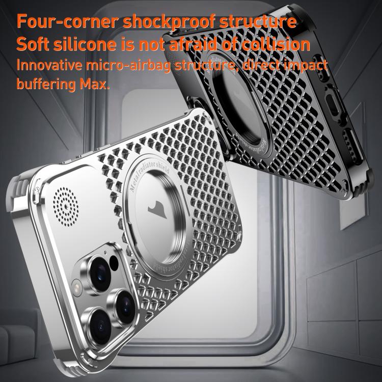 For iPhone 16 Pro Max R-JUST RJ-64 Aromatherapy Heat Dissipation MagSafe Phone Case with Stand(Silver) by R-JUST