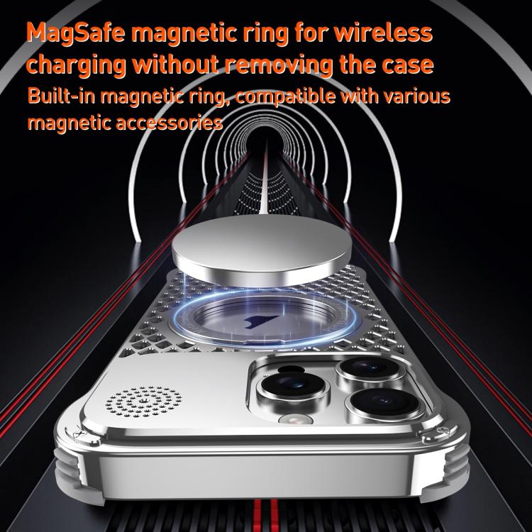 For iPhone 14 Pro R-JUST RJ-64 Aromatherapy Heat Dissipation MagSafe Phone Case with Stand(Silver) by R-JUST