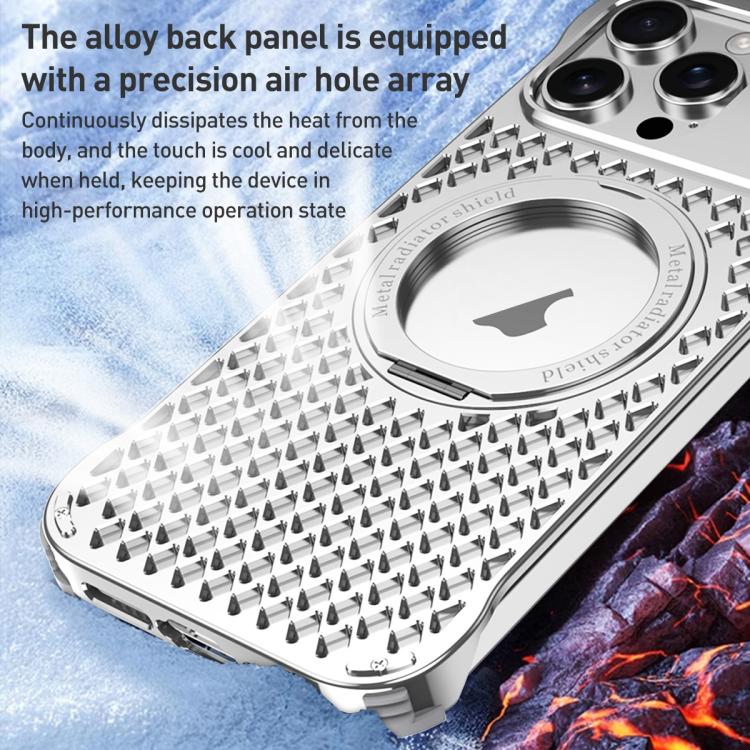 For iPhone 15 Pro R-JUST RJ-64 Aromatherapy Heat Dissipation MagSafe Phone Case with Stand(Silver) by R-JUST