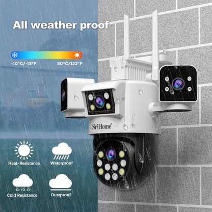 SriHome SH066 8MP HD Quad Lens Security Camera, Support Full Color Night Vision / Two-way Audio(EU Plug) by SriHome
