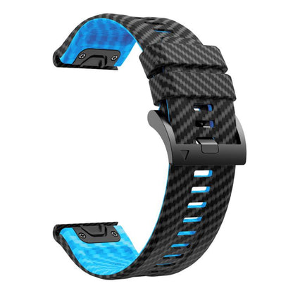 For Garmin Fenix 7 22mm Kalebol Two Color Carbon Fiber Print Silicone Watch Band(Black Sky Blue) by Kalebol