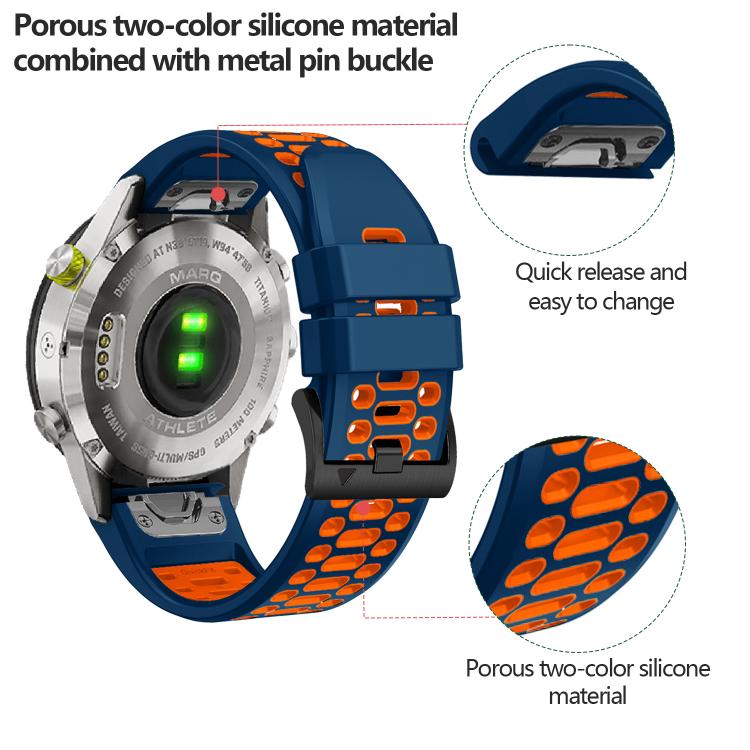 For Garmin Fenix 7 22mm Kalebol Three Rows Hole Two Color Silicone Watch Band(Lime Green Black) by Kalebol