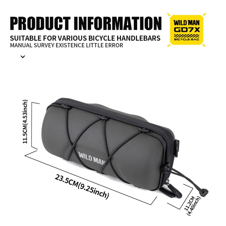 WILD MAN GD7X Mountain Bicycle EVA Hard Shell Handlebar Bag Quick Release Bracket(Black) by WILD MAN