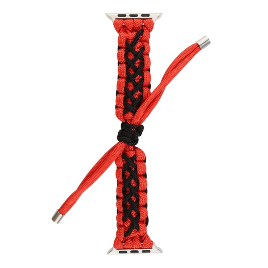 Braided Umbrella Cord Strap For Apple Series 7 45mm / 6 & SE & 5 & 4 44mm / 3 & 2 & 1 42mm(Black Red) by bashfashion