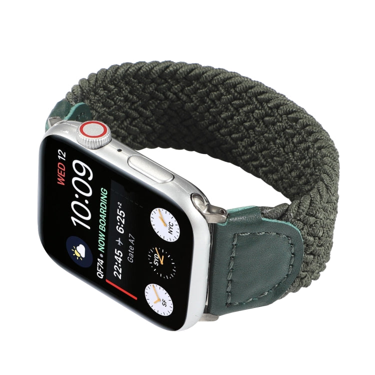 Nylon + Leather Braided Watch Band For Apple Watch Series 9&8&7 41mm / SE 3&SE 2&6&SE&5&4 40mm / 3&2&1 38mm, Size:S(Army Green) by bashfashion