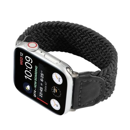 Nylon + Leather Braided Watch Band For Apple Watch Series 7 41mm / 6 & SE & 5 & 4 40mm / 3 & 2 & 1 38mm, Size:M(Black) by bashfashion
