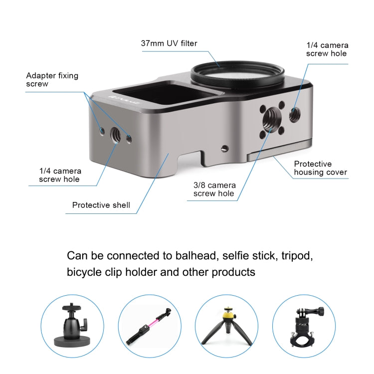 PULUZ CNC Aluminum Alloy Cage for DJI Action 2(Titanium Color) by PULUZ