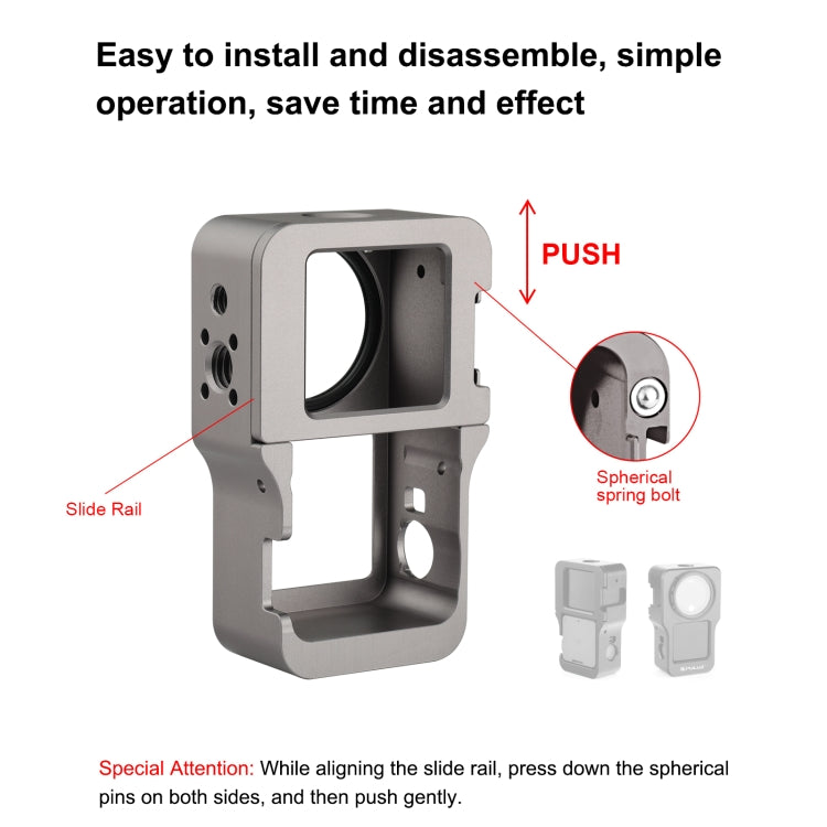 PULUZ CNC Aluminum Alloy Cage for DJI Action 2(Titanium Color) by PULUZ