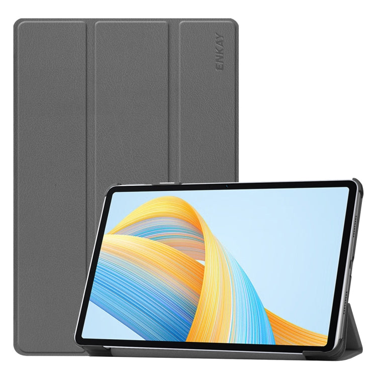 For Honor Pad V8 ENKAY Tri-fold Custer Texture Leather Smart Tablet Case(Grey) by ENKAY