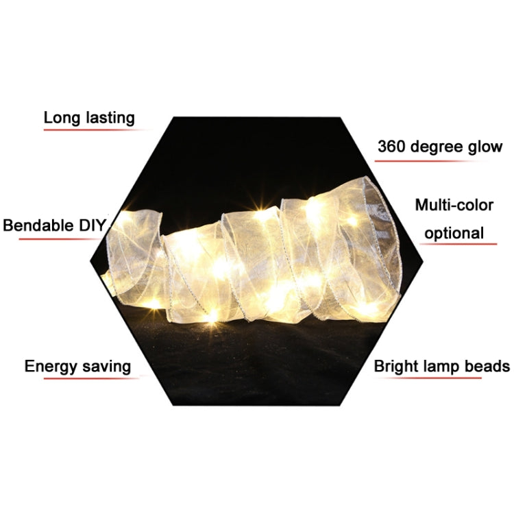 Christmas Ornament Double Light Board Yarn Ribbon String Lights, Specification: 10m(Gold Color Light) by bashfashion