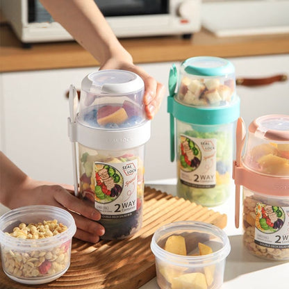 Salad Meal Shaker Cup Portable Fruit and Vegetable Container with Fork Dressing Box, Size: Small Pink by bashfashion