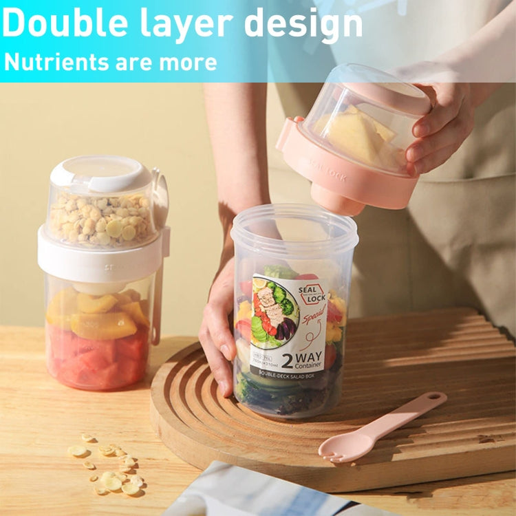 Salad Meal Shaker Cup Portable Fruit and Vegetable Container with Fork Dressing Box, Size: Small Pink by bashfashion