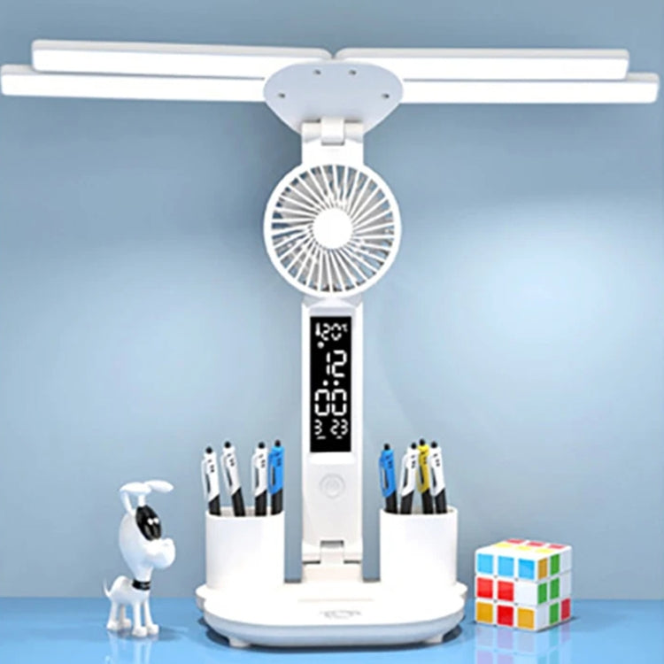 4-head Desk Lamp Foldable Reading Lamp 3-gear Color Adjustment, Spec: Plug-in Clock Model by bashfashion