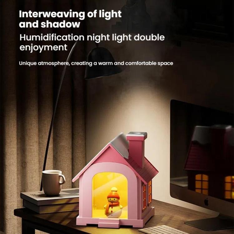 500ML Portable Mini Snow House Humidifier USB Desktop Snowman Colorful Ambient Light Air Humidifiers, Size: Rechargeable(Brown) by bashfashion