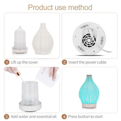 5V USB 100ML Hollow Rattan Ultrasonic Humidifier & Aromatherapy Diffuser with 7-Color LED Lights(White) by bashfashion