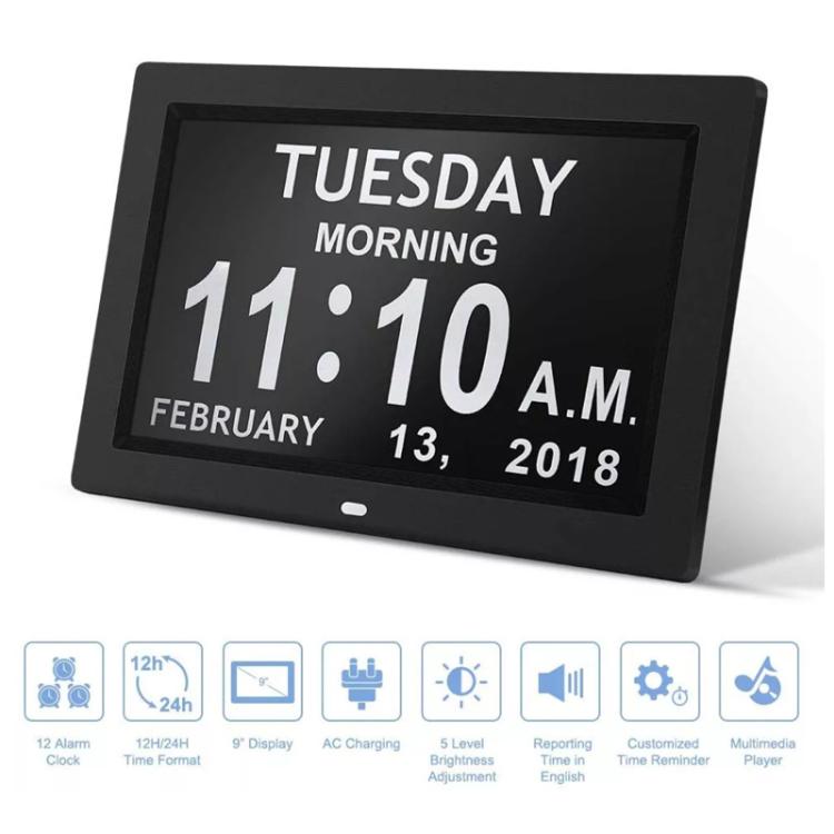 10-Inch Digital Clock With Voice Time Announcement, Auto DST Adjustment, 20 Custom Alarms, 8 Medication Reminders EU Plug Black by bashfashion