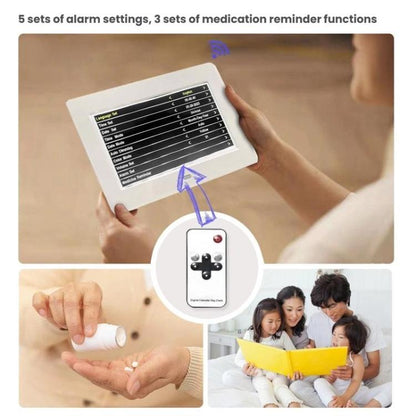 7-inch Digital Frame Calendar Day Clock With 3 Medication Alerts, 5 Custom Alarms, Multi-Language Support EU Plug Black by bashfashion